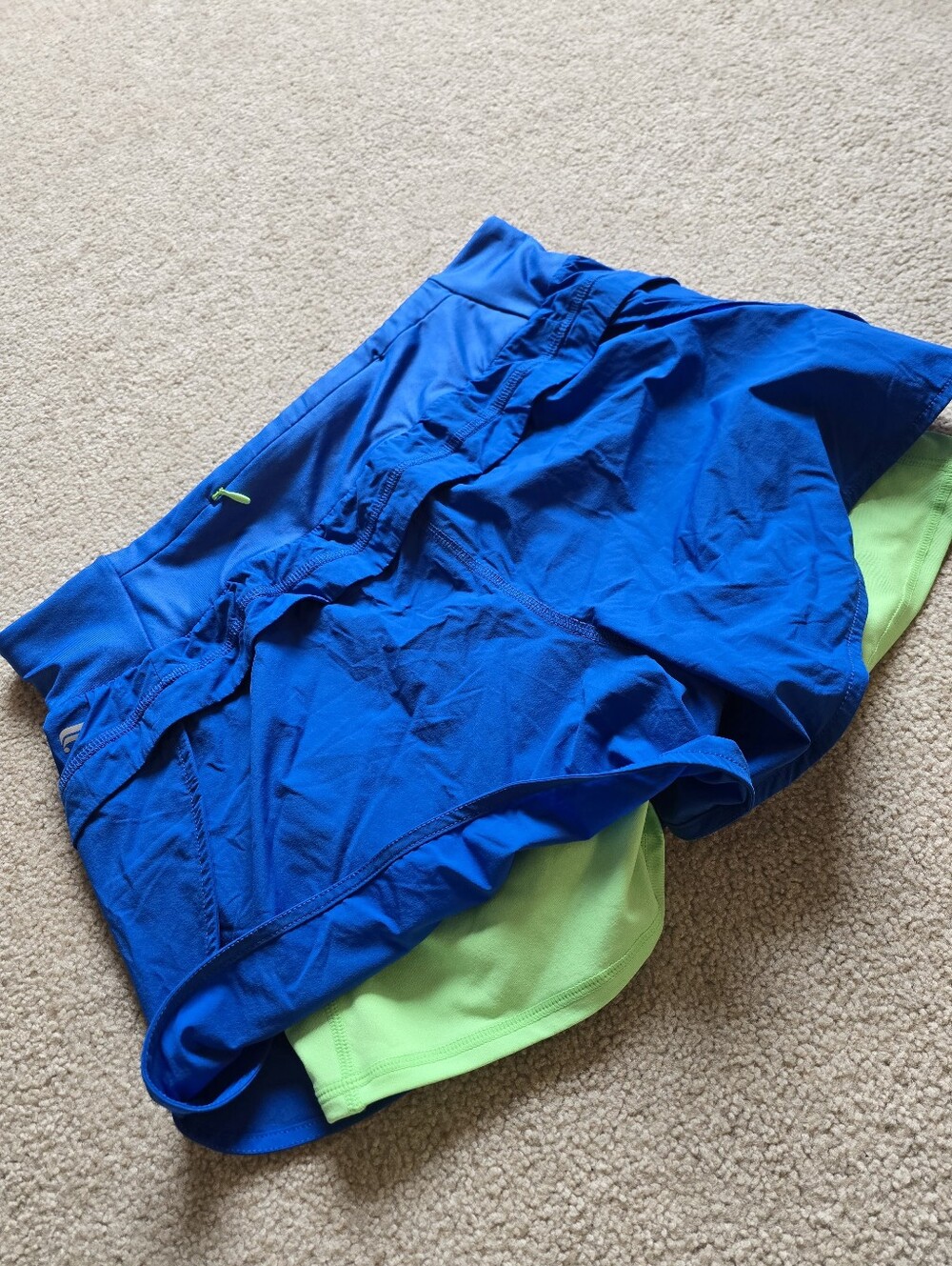 Fabletics Blue Green 2 in 1 Running Athletic Shorts Large